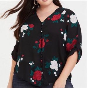 Torrid Black Rose Blouse Size 1